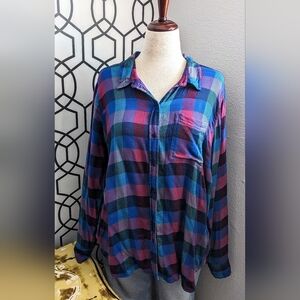 💜Lucky Brand Plaid Button-Up Shirt in Blue and Purple💙
